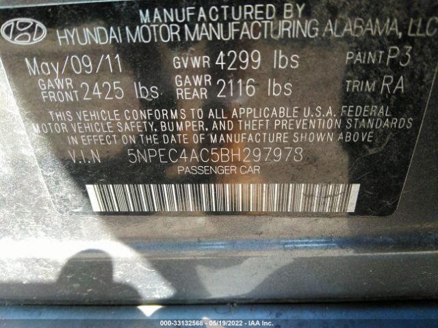 Photo 8 VIN: 5NPEC4AC5BH297978 - HYUNDAI SONATA 