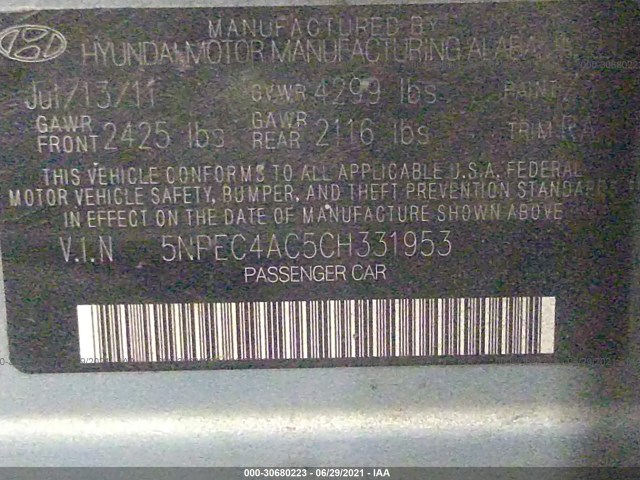 Photo 8 VIN: 5NPEC4AC5CH331953 - HYUNDAI SONATA 