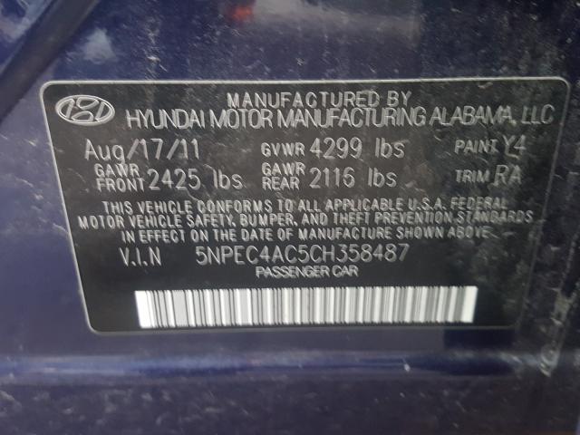 Photo 9 VIN: 5NPEC4AC5CH358487 - HYUNDAI SONATA SE 