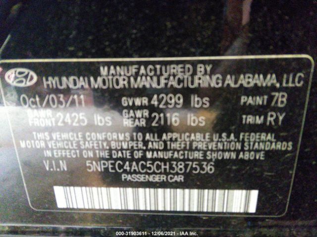 Photo 8 VIN: 5NPEC4AC5CH387536 - HYUNDAI SONATA 