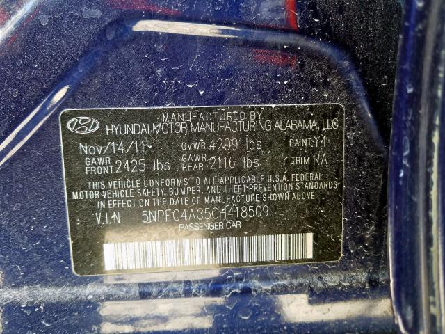 Photo 9 VIN: 5NPEC4AC5CH418509 - HYUNDAI SONATA SE 