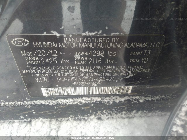 Photo 8 VIN: 5NPEC4AC5CH496420 - HYUNDAI SONATA 