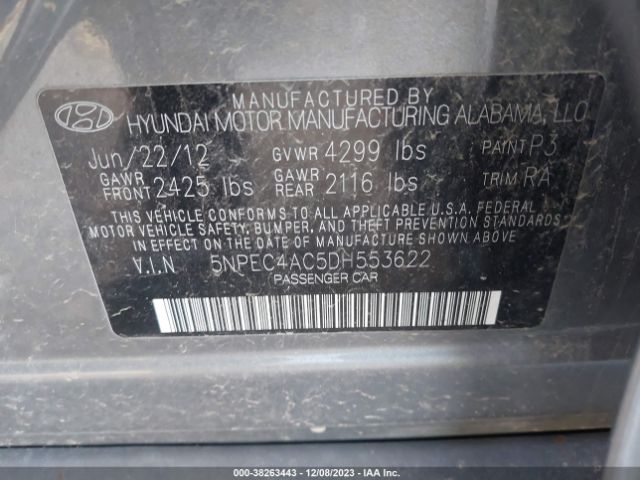 Photo 8 VIN: 5NPEC4AC5DH553622 - HYUNDAI SONATA 