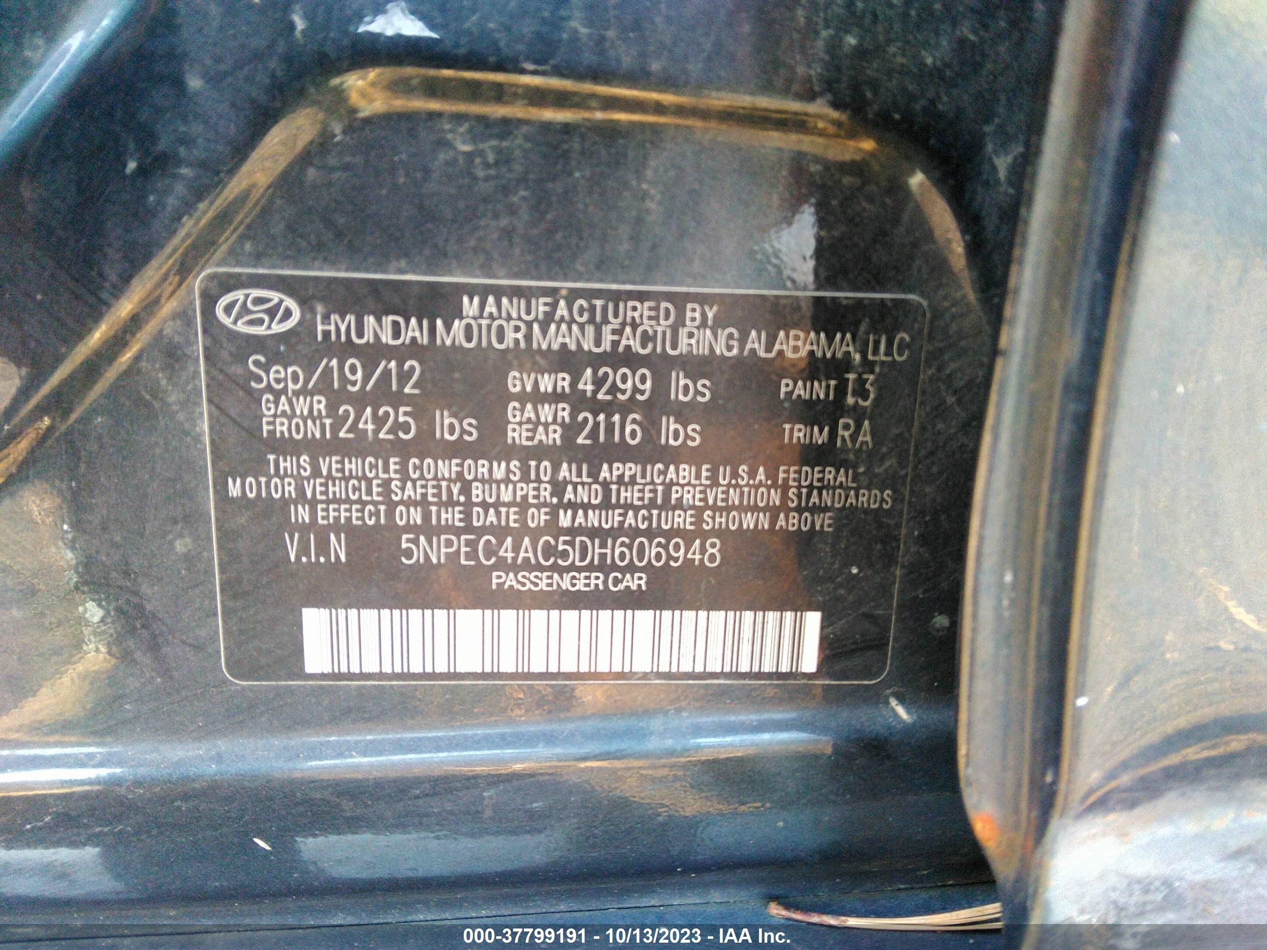 Photo 8 VIN: 5NPEC4AC5DH606948 - HYUNDAI SONATA 