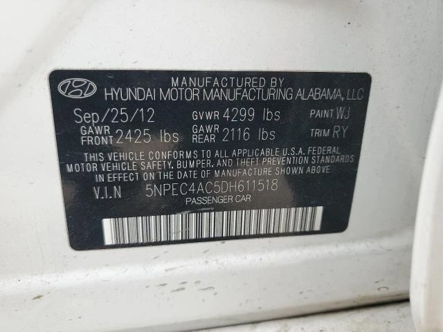 Photo 11 VIN: 5NPEC4AC5DH611518 - HYUNDAI SONATA SE 