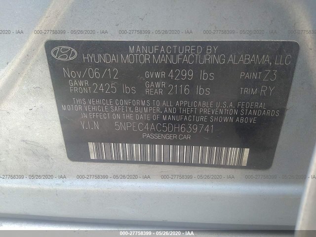 Photo 8 VIN: 5NPEC4AC5DH639741 - HYUNDAI SONATA 