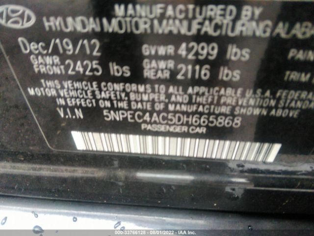 Photo 8 VIN: 5NPEC4AC5DH665868 - HYUNDAI SONATA 