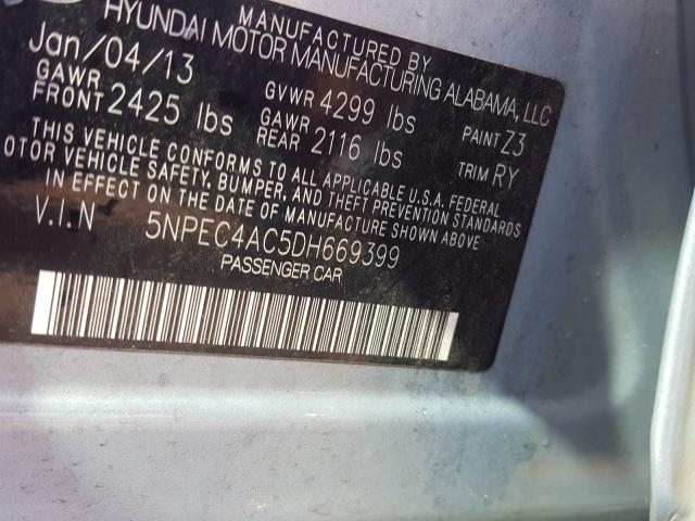 Photo 9 VIN: 5NPEC4AC5DH669399 - HYUNDAI SONATA SE 