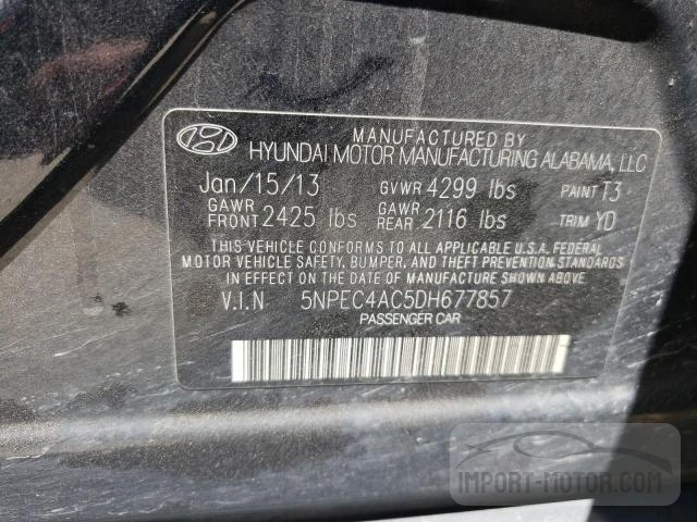 Photo 11 VIN: 5NPEC4AC5DH677857 - HYUNDAI SONATA 