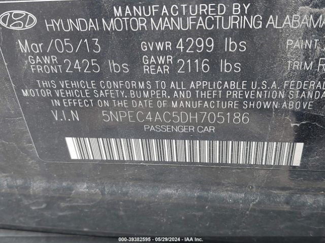 Photo 8 VIN: 5NPEC4AC5DH705186 - HYUNDAI SONATA 