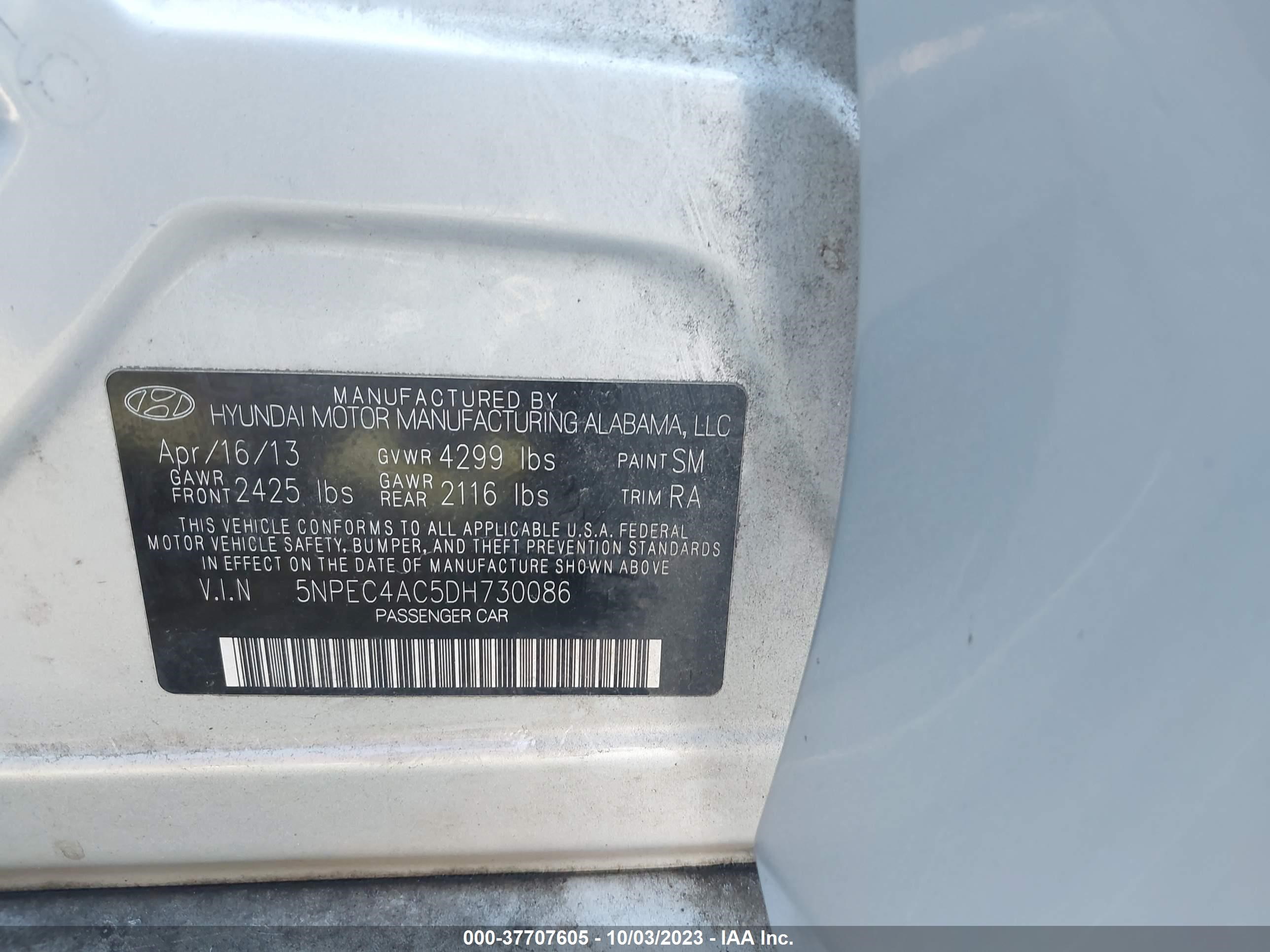 Photo 8 VIN: 5NPEC4AC5DH730086 - HYUNDAI SONATA 