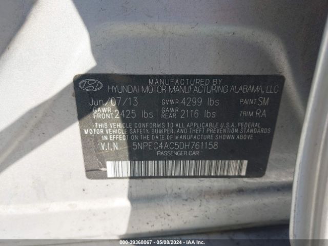 Photo 8 VIN: 5NPEC4AC5DH761158 - HYUNDAI SONATA 