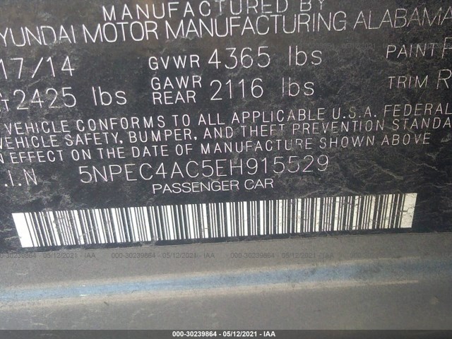 Photo 8 VIN: 5NPEC4AC5EH915529 - HYUNDAI SONATA 