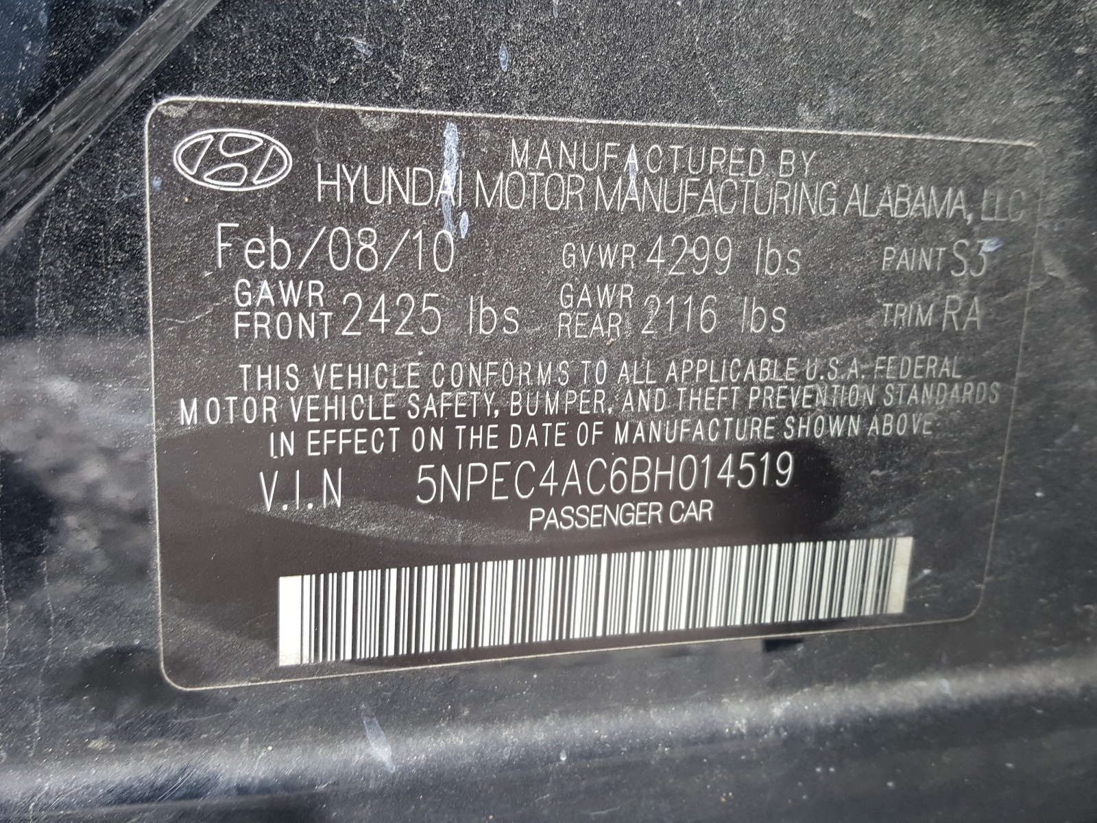 Photo 9 VIN: 5NPEC4AC6BH014519 - HYUNDAI SONATA SE 