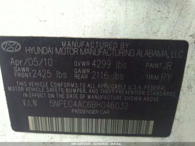 Photo 8 VIN: 5NPEC4AC6BH046032 - HYUNDAI SONATA 