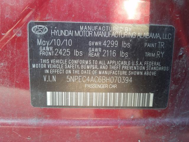 Photo 9 VIN: 5NPEC4AC6BH070394 - HYUNDAI SONATA SE 