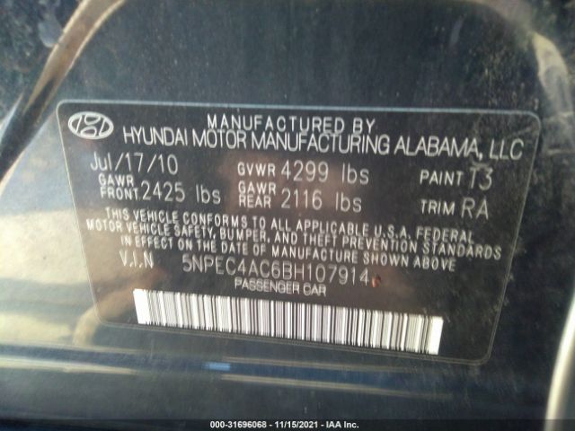 Photo 8 VIN: 5NPEC4AC6BH107914 - HYUNDAI SONATA 