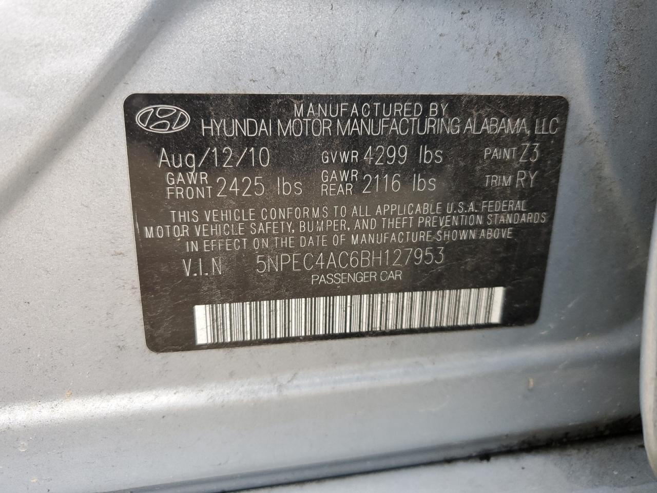 Photo 11 VIN: 5NPEC4AC6BH127953 - HYUNDAI SONATA 