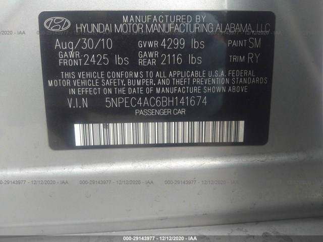 Photo 8 VIN: 5NPEC4AC6BH141674 - HYUNDAI SONATA 