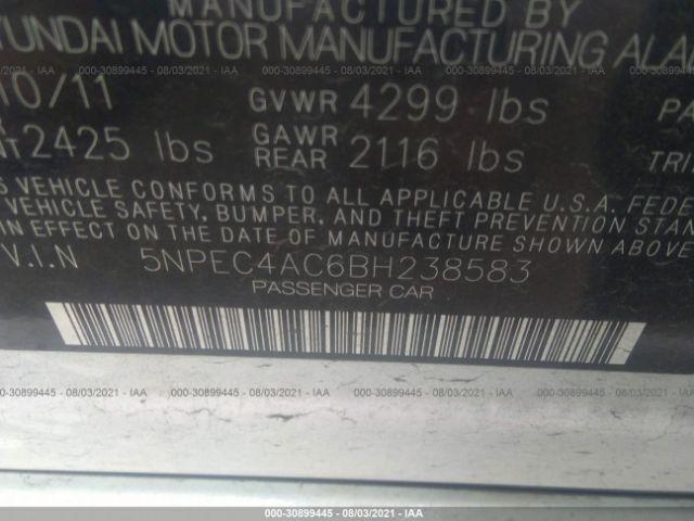 Photo 8 VIN: 5NPEC4AC6BH238583 - HYUNDAI SONATA 