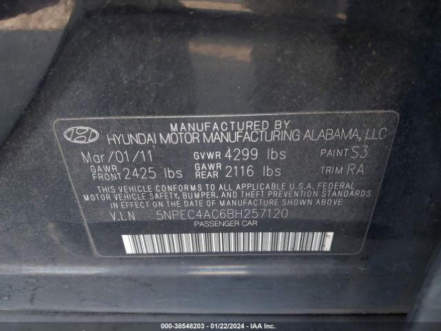 Photo 8 VIN: 5NPEC4AC6BH257120 - HYUNDAI SONATA 