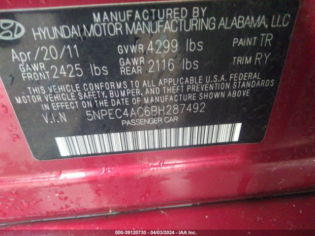 Photo 8 VIN: 5NPEC4AC6BH287492 - HYUNDAI SONATA 