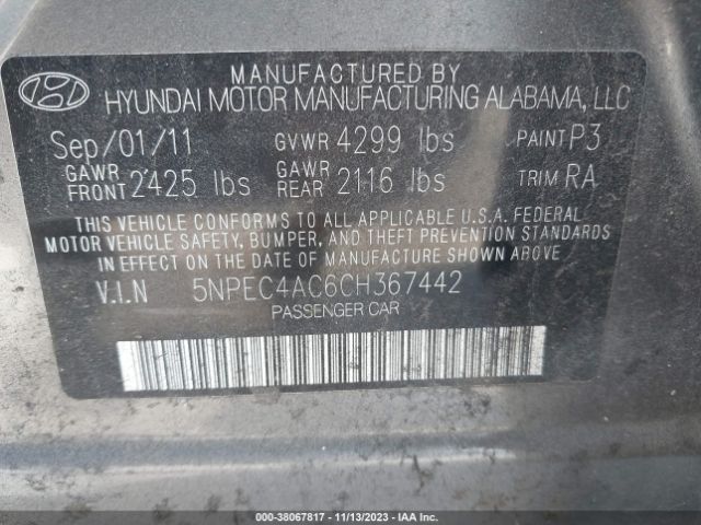 Photo 8 VIN: 5NPEC4AC6CH367442 - HYUNDAI SONATA 