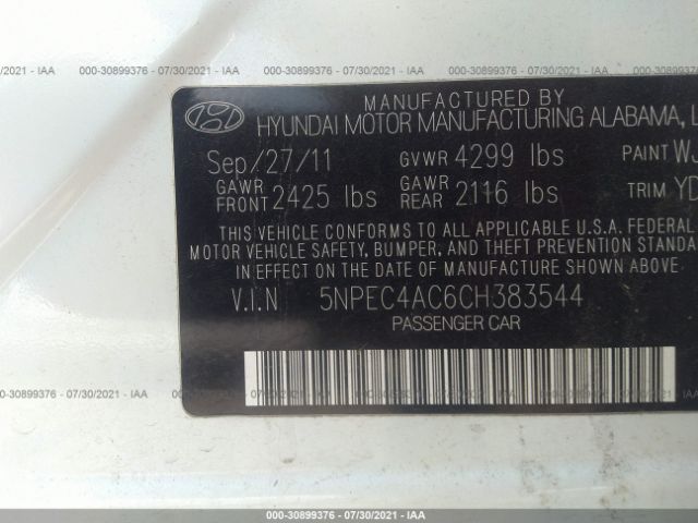 Photo 8 VIN: 5NPEC4AC6CH383544 - HYUNDAI SONATA 