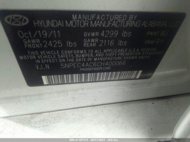 Photo 8 VIN: 5NPEC4AC6CH400066 - HYUNDAI SONATA 