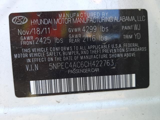 Photo 9 VIN: 5NPEC4AC6CH422763 - HYUNDAI SONATA 