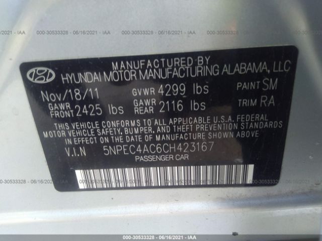 Photo 8 VIN: 5NPEC4AC6CH423167 - HYUNDAI SONATA 