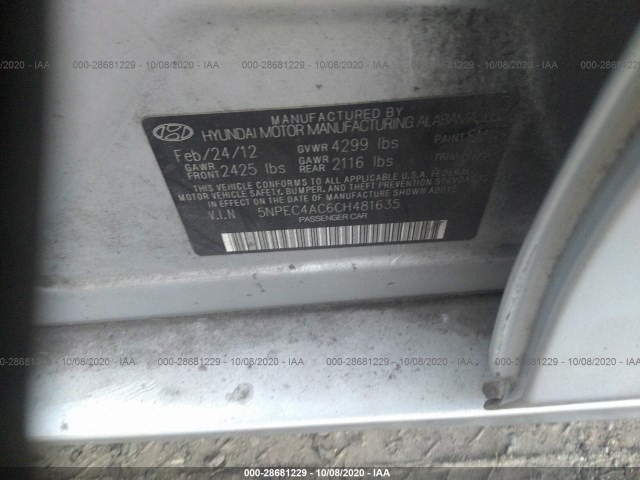 Photo 8 VIN: 5NPEC4AC6CH481635 - HYUNDAI SONATA 