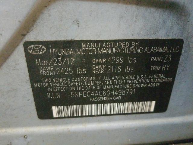 Photo 9 VIN: 5NPEC4AC6CH498791 - HYUNDAI SONATA 