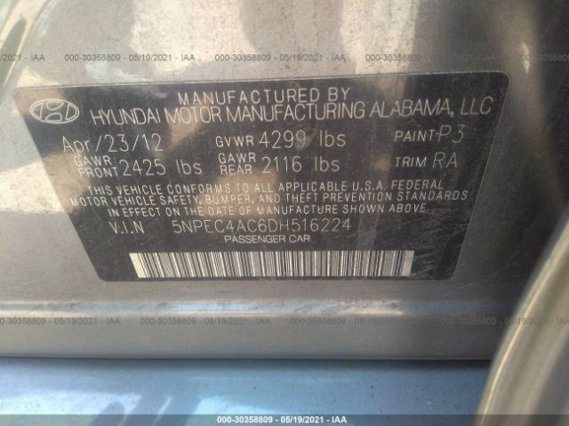 Photo 8 VIN: 5NPEC4AC6DH516224 - HYUNDAI SONATA 