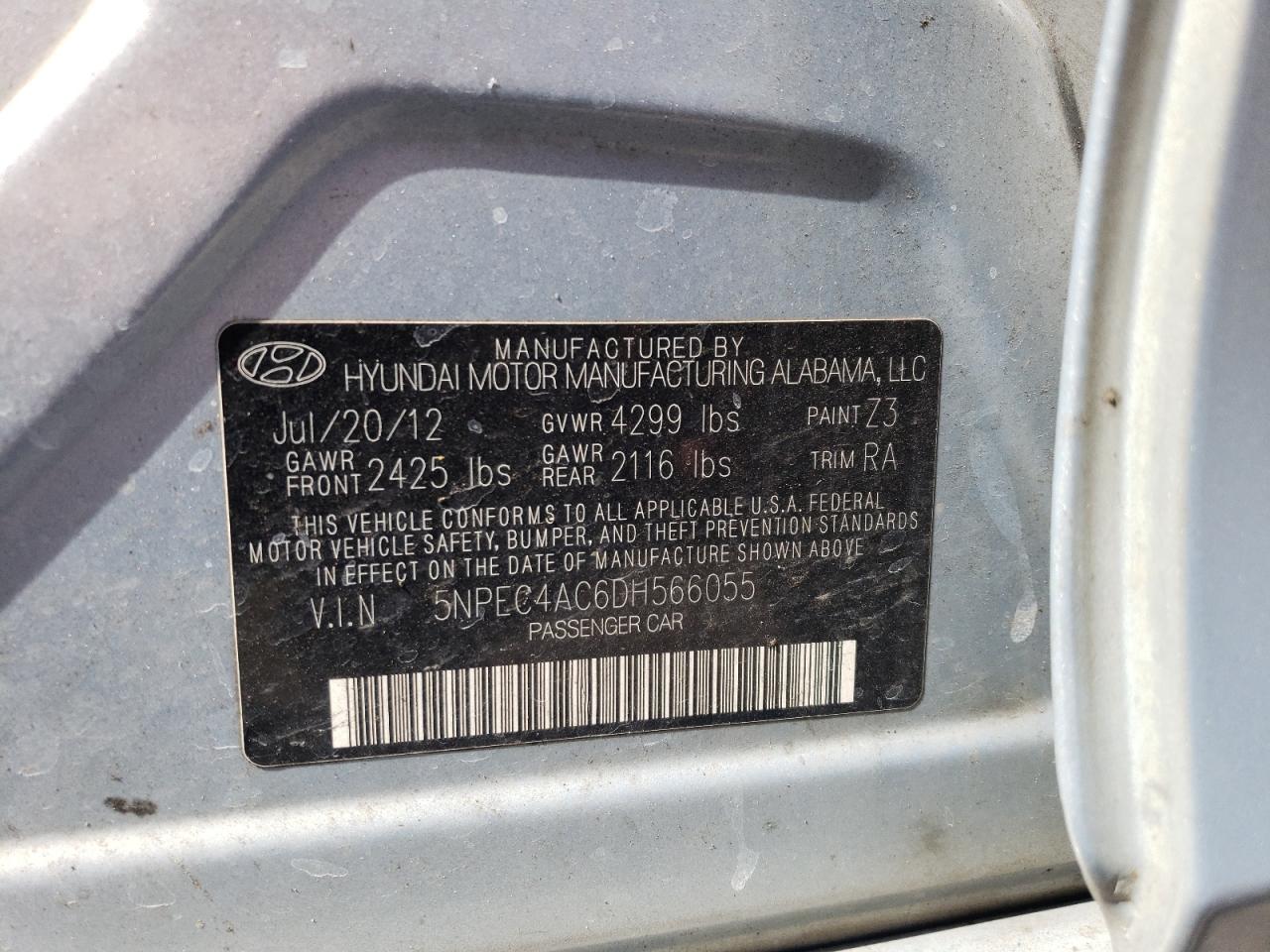 Photo 11 VIN: 5NPEC4AC6DH566055 - HYUNDAI SONATA 