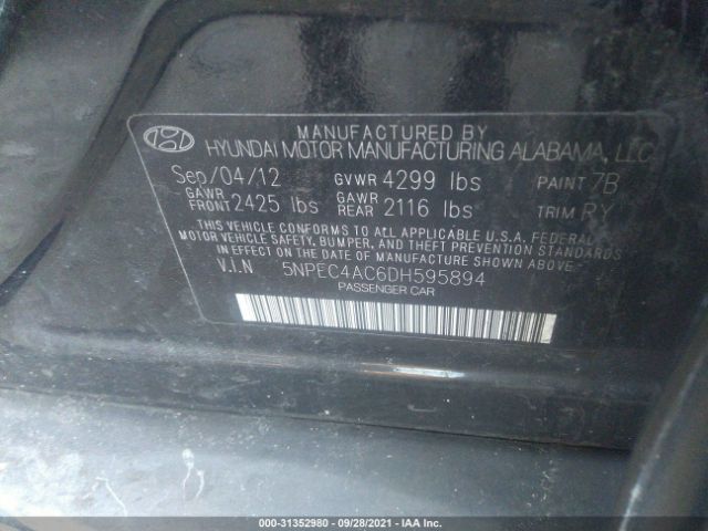 Photo 8 VIN: 5NPEC4AC6DH595894 - HYUNDAI SONATA 