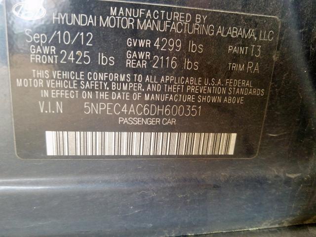 Photo 9 VIN: 5NPEC4AC6DH600351 - HYUNDAI SONATA SE 