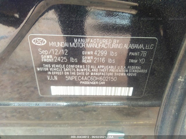 Photo 8 VIN: 5NPEC4AC6DH602150 - HYUNDAI SONATA 