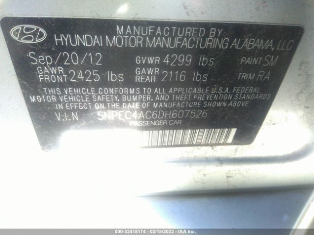 Photo 8 VIN: 5NPEC4AC6DH607526 - HYUNDAI SONATA 