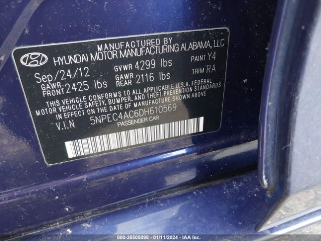 Photo 8 VIN: 5NPEC4AC6DH610569 - HYUNDAI SONATA 