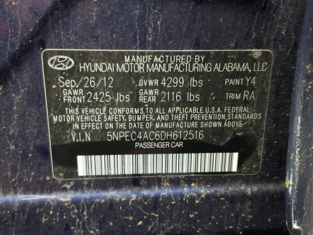 Photo 9 VIN: 5NPEC4AC6DH612516 - HYUNDAI SONATA 