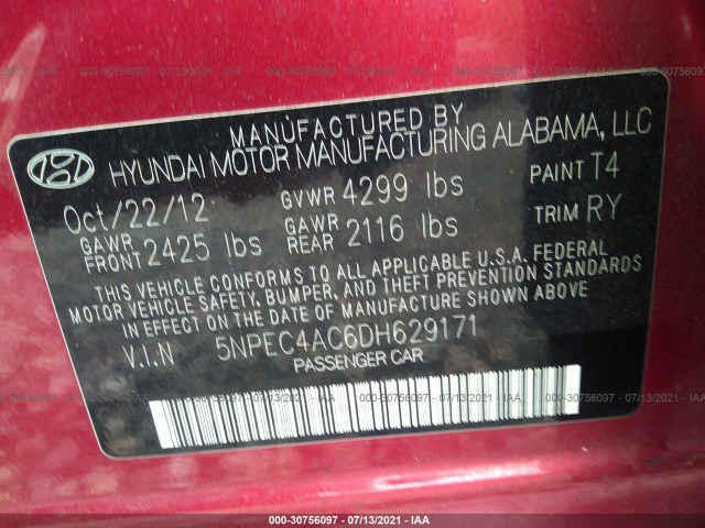 Photo 8 VIN: 5NPEC4AC6DH629171 - HYUNDAI SONATA 