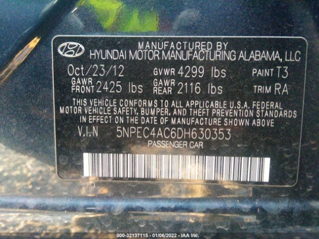 Photo 8 VIN: 5NPEC4AC6DH630353 - HYUNDAI SONATA 