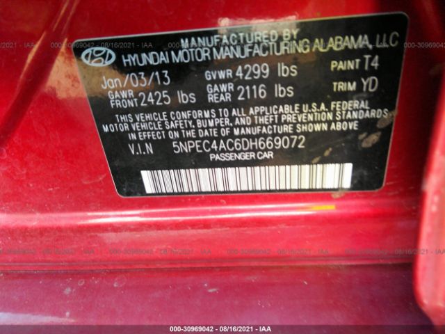 Photo 8 VIN: 5NPEC4AC6DH669072 - HYUNDAI SONATA 