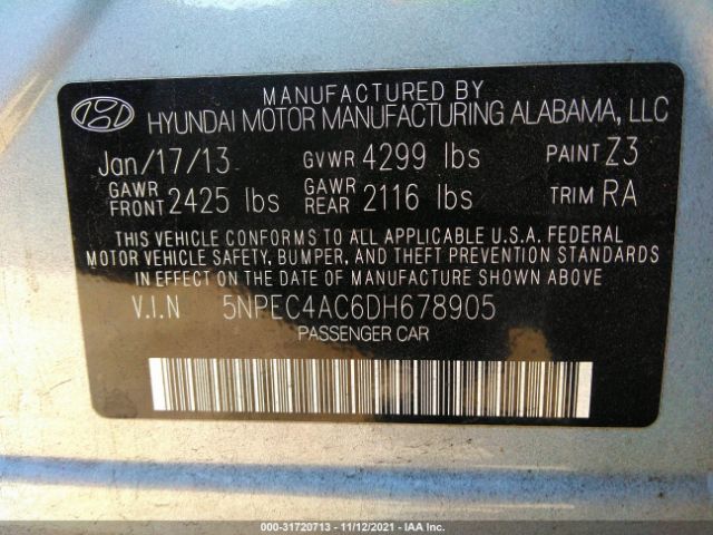 Photo 8 VIN: 5NPEC4AC6DH678905 - HYUNDAI SONATA 