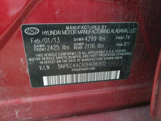 Photo 9 VIN: 5NPEC4AC6DH686910 - HYUNDAI SONATA SE 