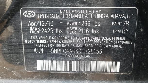 Photo 1 VIN: 5NPEC4AC6DH728153 - HYUNDAI SONATA 