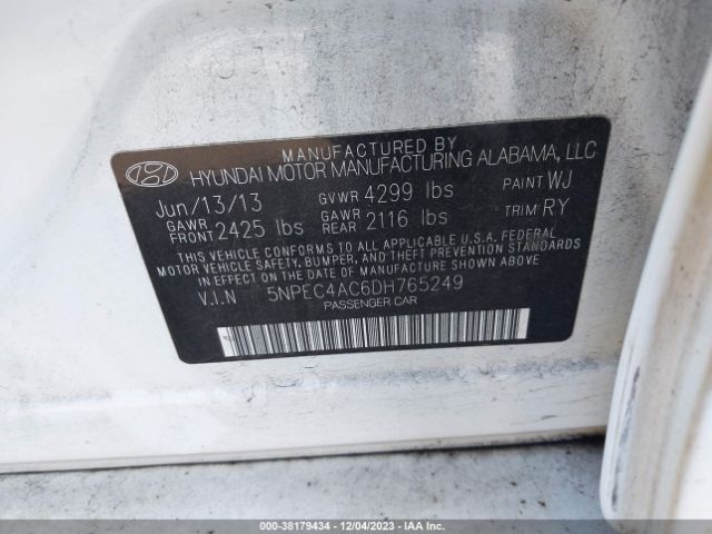 Photo 8 VIN: 5NPEC4AC6DH765249 - HYUNDAI SONATA 