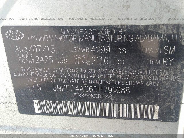 Photo 8 VIN: 5NPEC4AC6DH791088 - HYUNDAI SONATA 