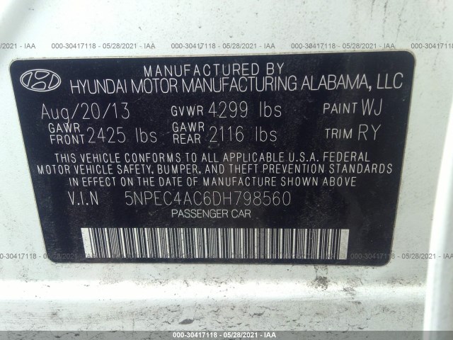 Photo 8 VIN: 5NPEC4AC6DH798560 - HYUNDAI SONATA 